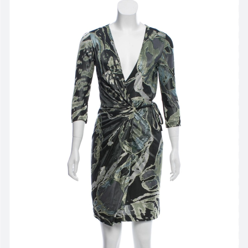 Diane Von Furstenberg Women's 10 Wrap Dress Silk Blend 3/4 Sleeve Geometric